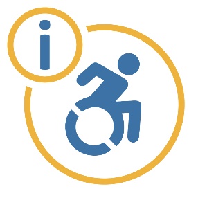 A disability icon with an information icon.